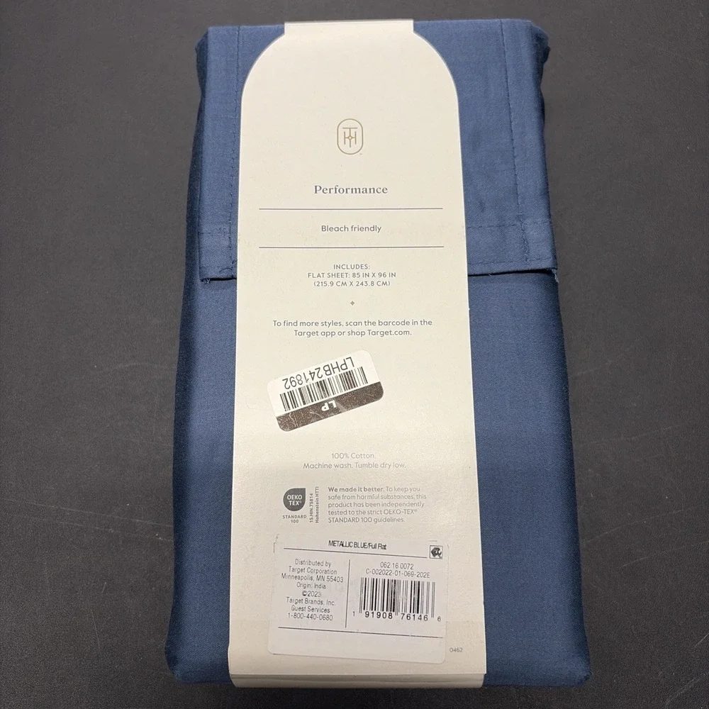 Full 400 Thread Count Performance Flat Sheet Metallic Blue Threshold Cotton 0640